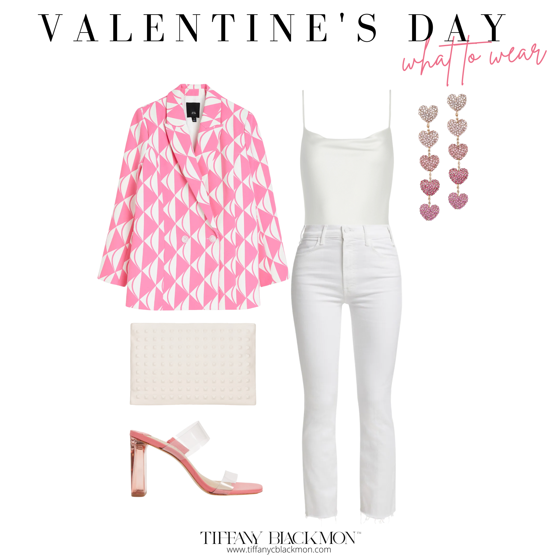 Valentine's Day: What to Wear
#blazer #tanktop #cami #bodysuit #heartearrings #heels #clutch #datenight 
