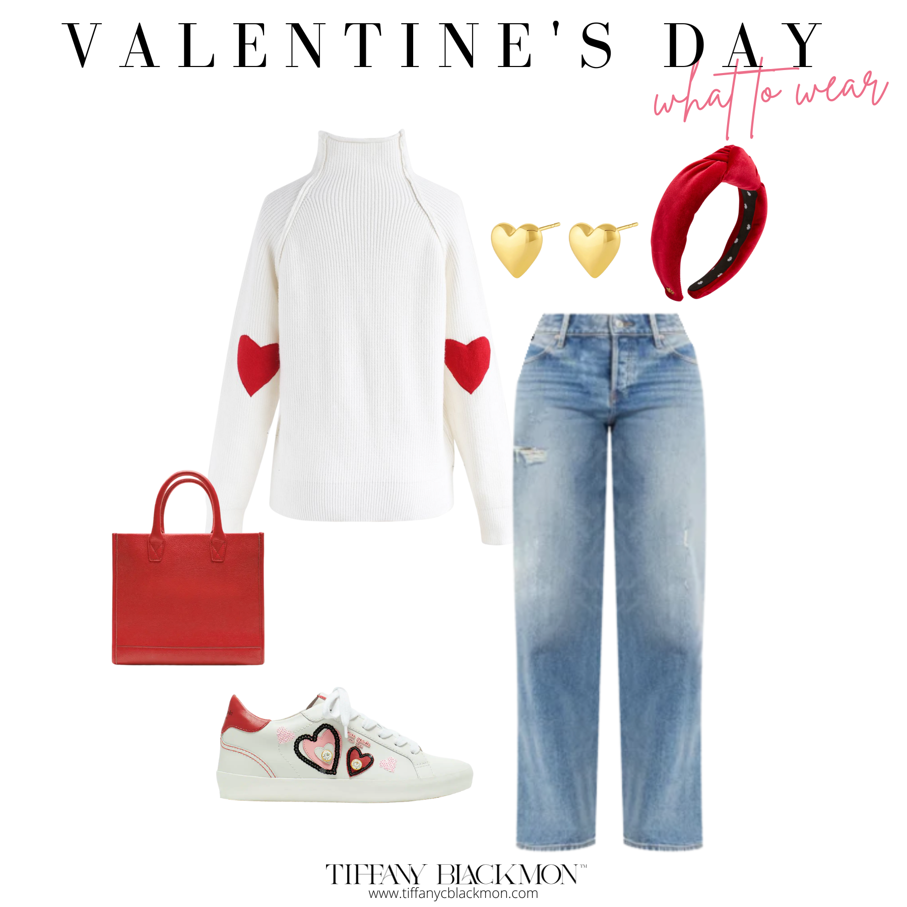 Valentine's Day: What to Wear
#heart #sweater #red #jeans #denim #heartearrings #shoes #sneakers #accessories #headband #purse