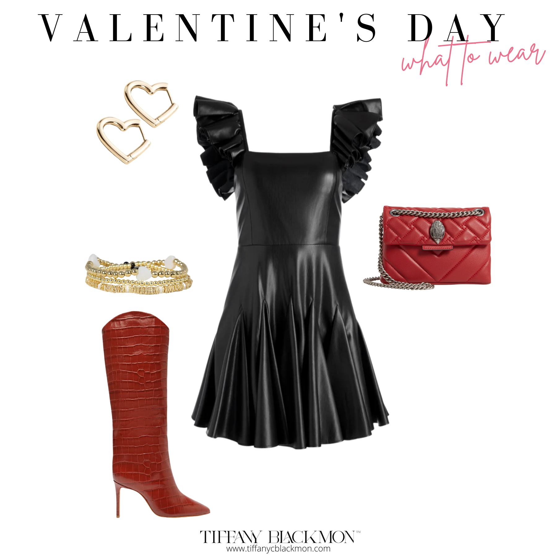 Valentine's Day: What to Wear
#leatherdress #blackdress #datenight #heartearrings #purse #red #boots #jewelry #outfitinspiration 