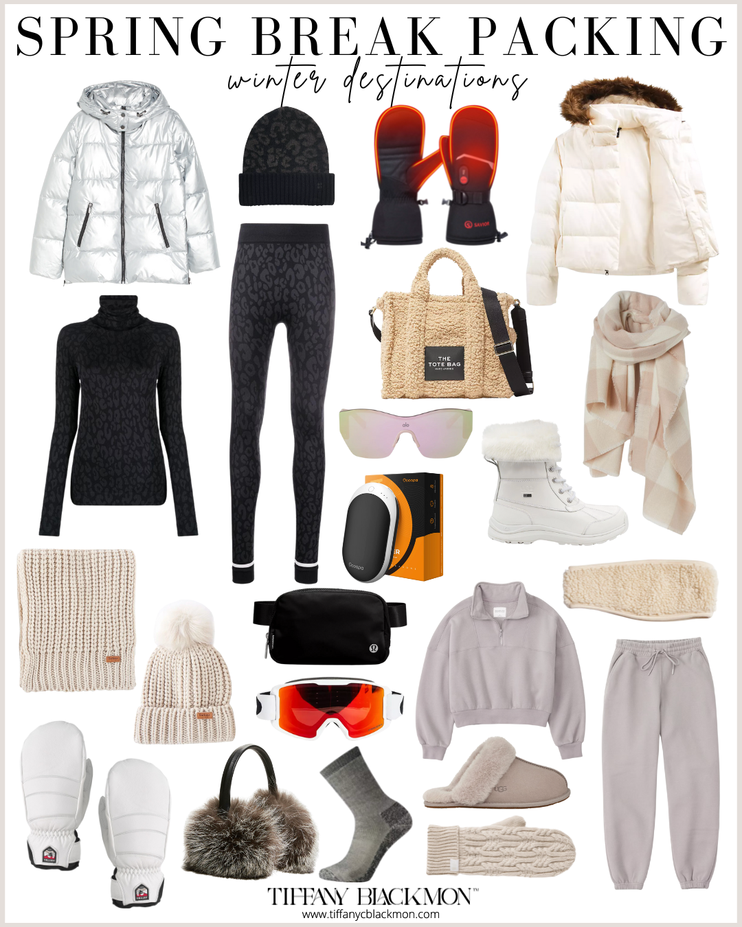 Spring Break Packing: Winter Destinations
#skiing #coldweather #skiinggear #gloves #beanie #coat #sweats #baselayers #boots #scarf #beltbag #goggles #ski