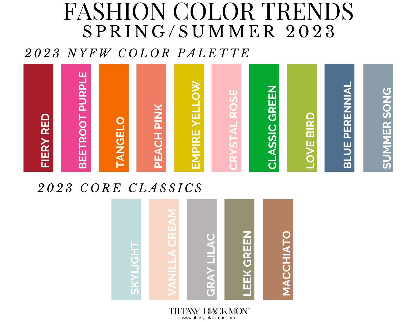 Fashion Colors of Spring/Summer 2023
#colorpalette #crystalrose #tangelo #classicgreen #blueperennial #skylight #vanillacream #graylilac #leekgreen #macchiato #colors #springfashion #summerfashion #outfits #style