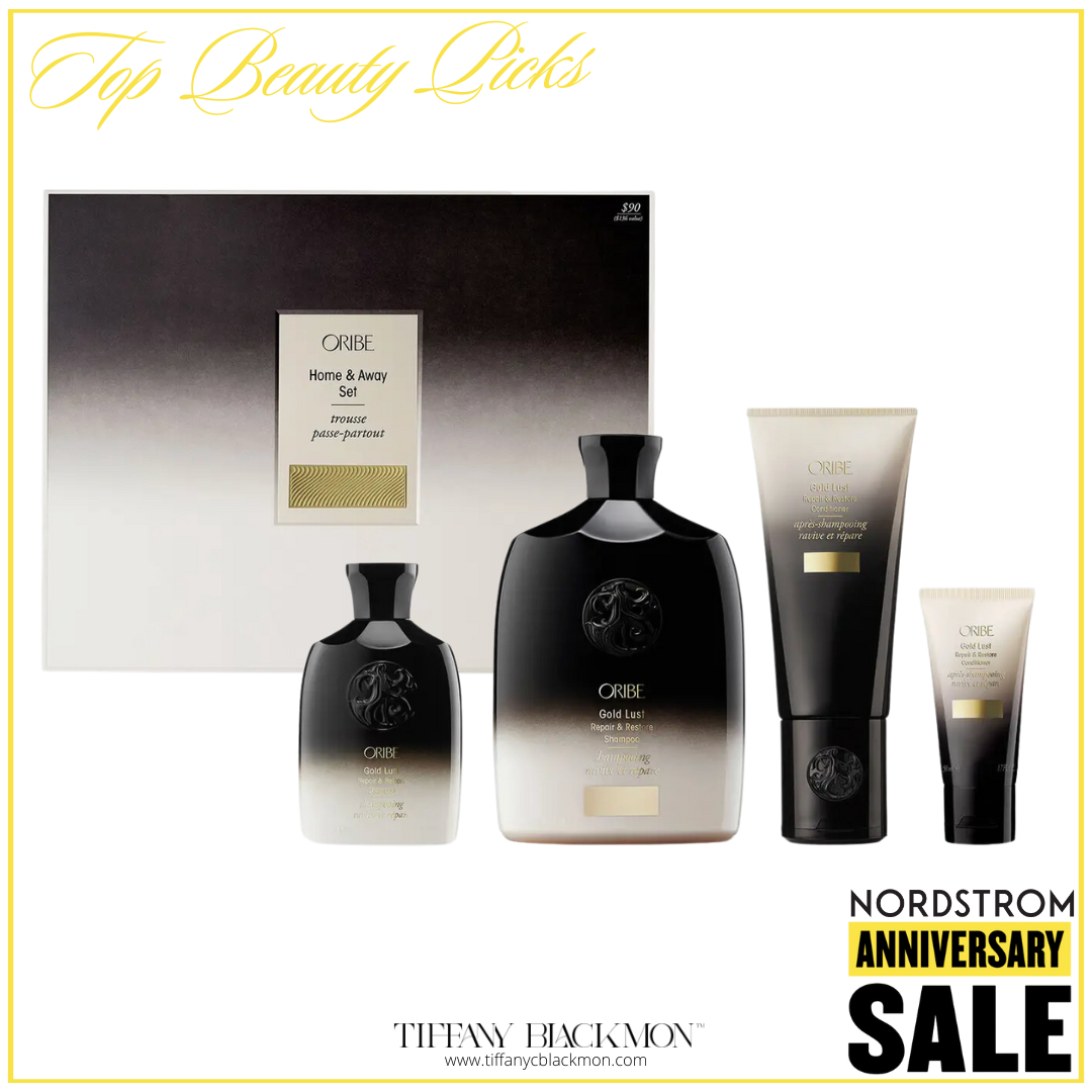 top beauty picks, nordstrom anniversary sale, beauty picks, 2024 nordstrom anniversary sale, nordstrom, sale, beauty deals, hair set, gold lust home & away set