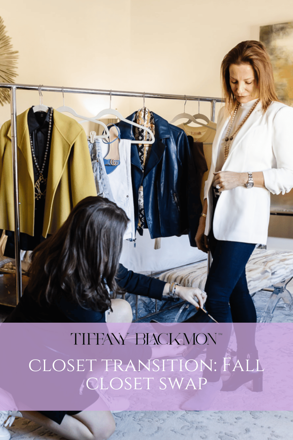 pin for later graphic, closet transition: fall closet swap